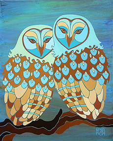 Together at Last Owl Painting in Teal