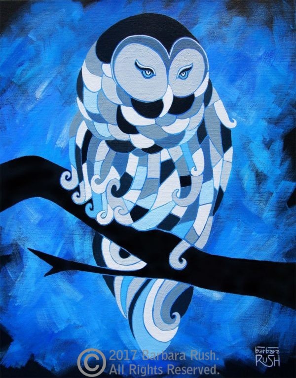 Contemporary Blue Night Owl Art