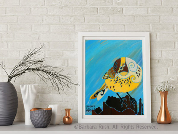 Yellow Finch on a Stump Painting