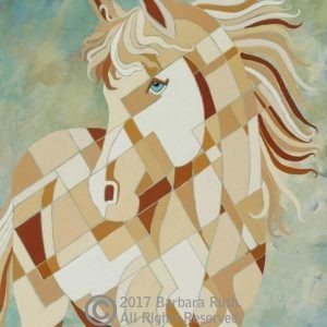 Beautiful White Horse on Pale Teal Background