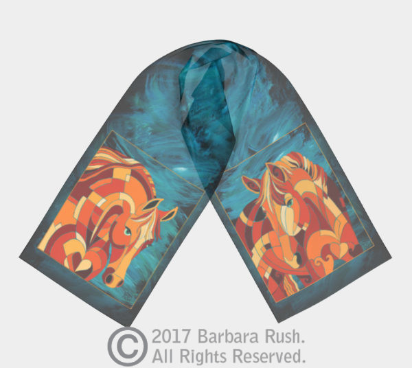 Orange and Teal Horse Scarf