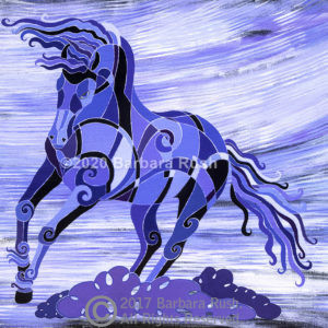 Beautiful friesian horse in purple, horse art
