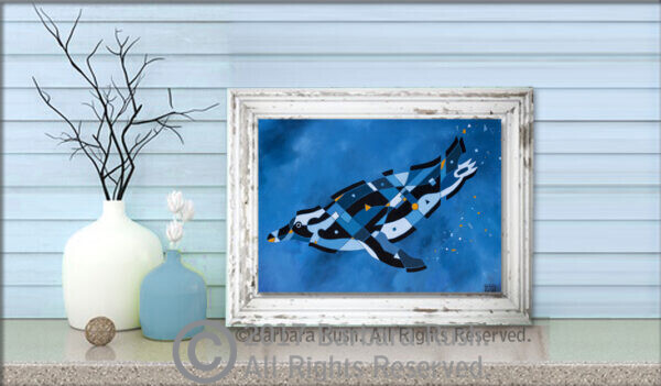 Penguin Swimming Downward Framed Print