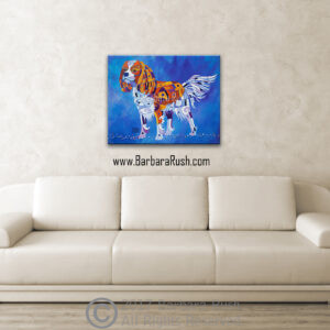 King Charles Cavalier GeoCubist Dog Painting Over Couch