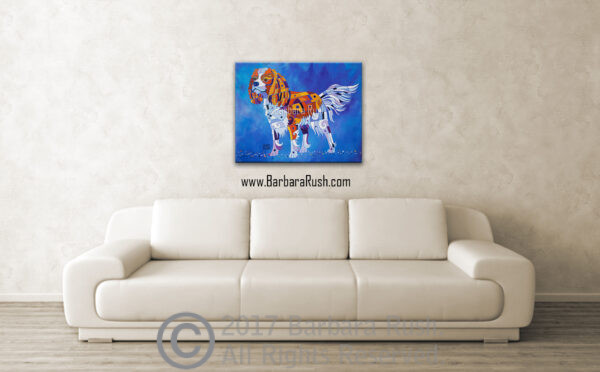 King Charles Cavalier GeoCubist Dog Painting Over Couch