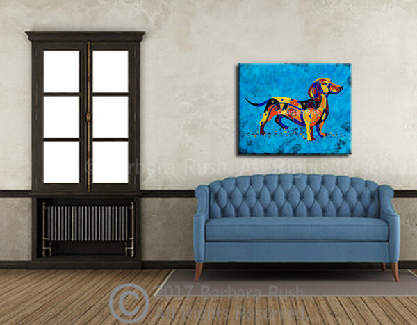 Dachshund Art Over Blue Couch