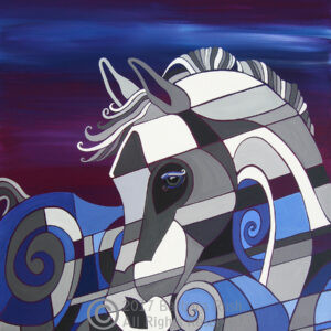 Contemporary Grey Arabian Horse on Purple Background