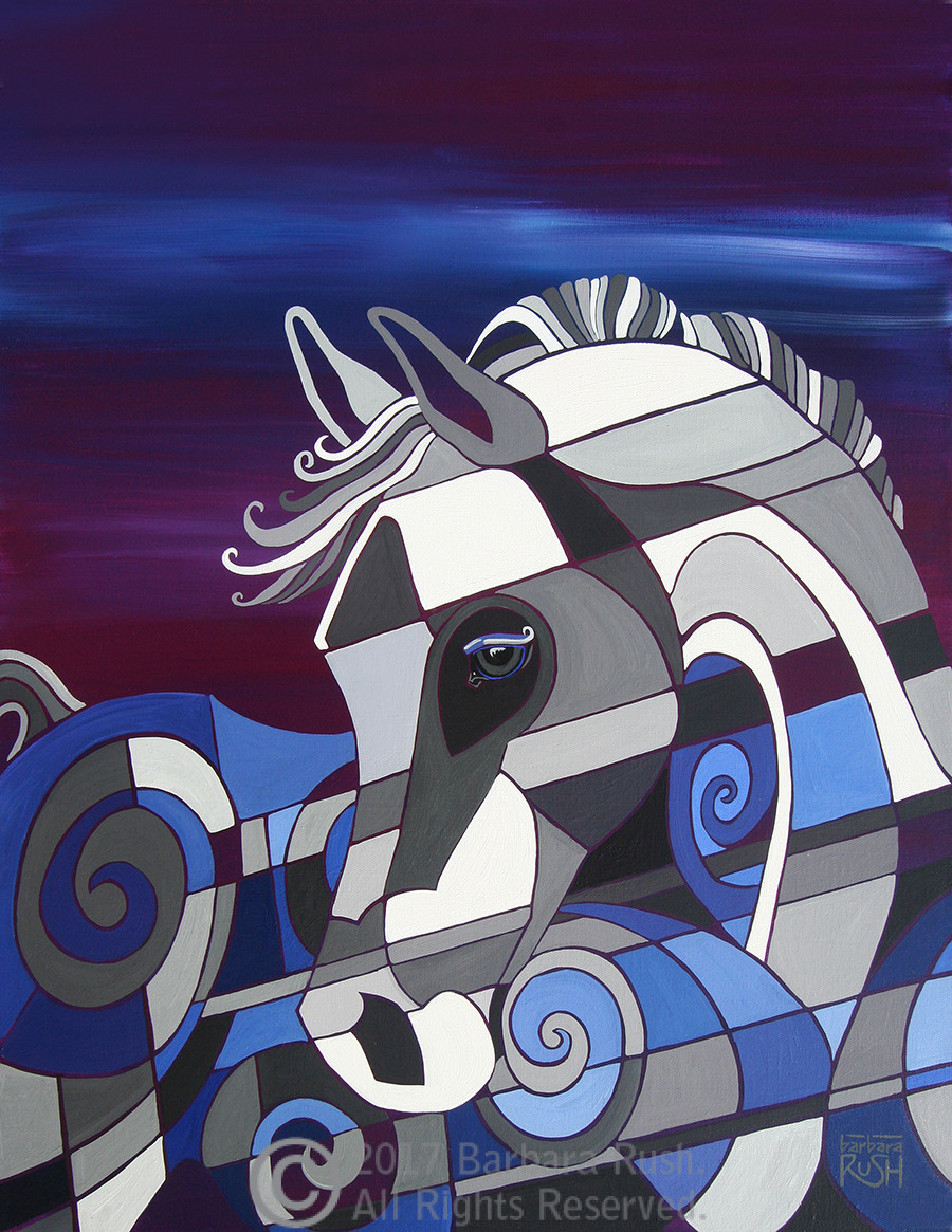 Contemporary Grey Arabian Horse on Purple Background