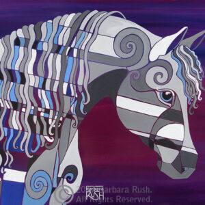 Geometric grey Arabian horse on purple background