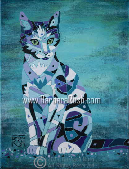 Funky Blue Cat Art