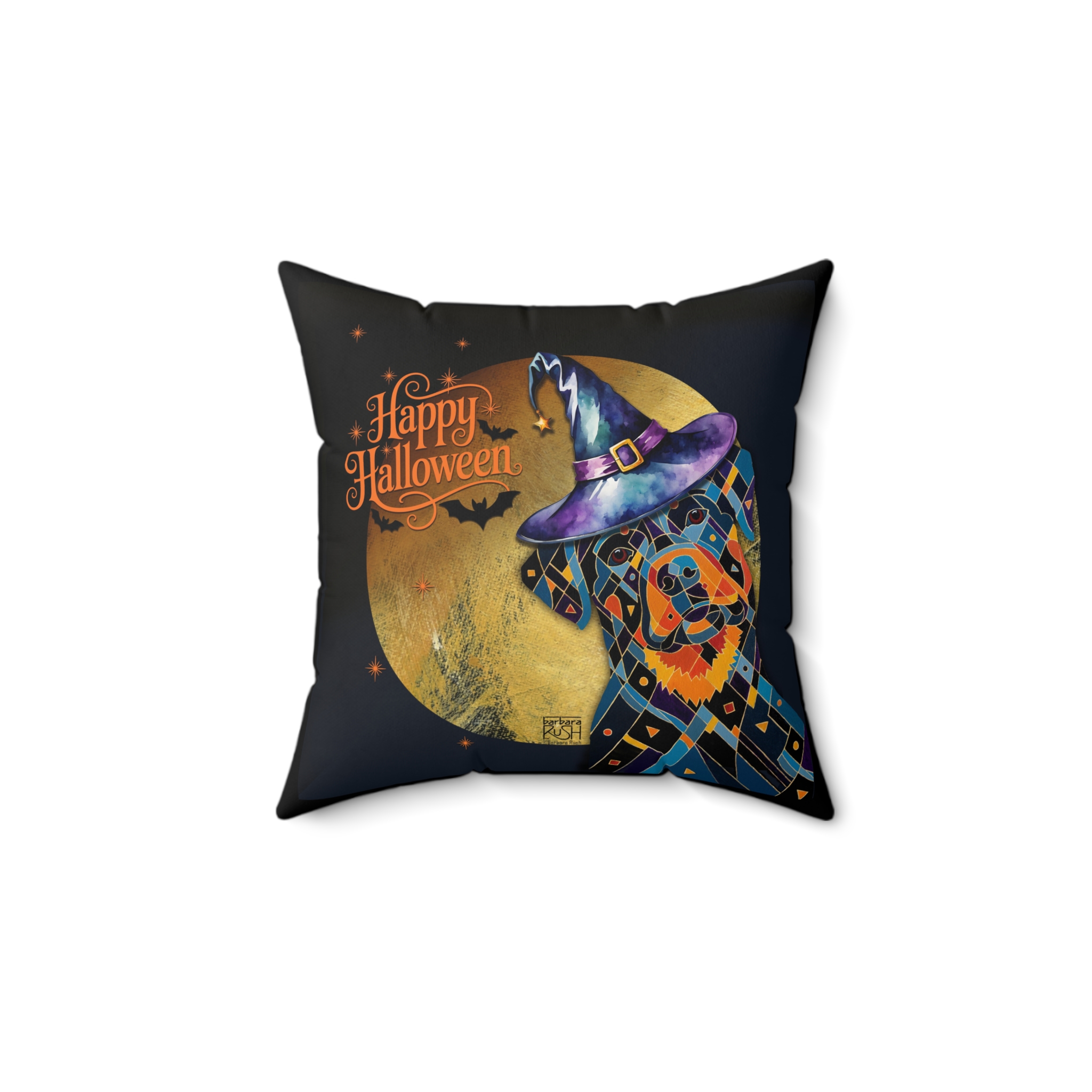 Happy Halloween Rottweiler Dog Art Pillow, Pet Lover Home Decor, Square Throw Cushion, Unique Dog Gifts, Modern Animal Pillows, Vibrant Pet Decorations