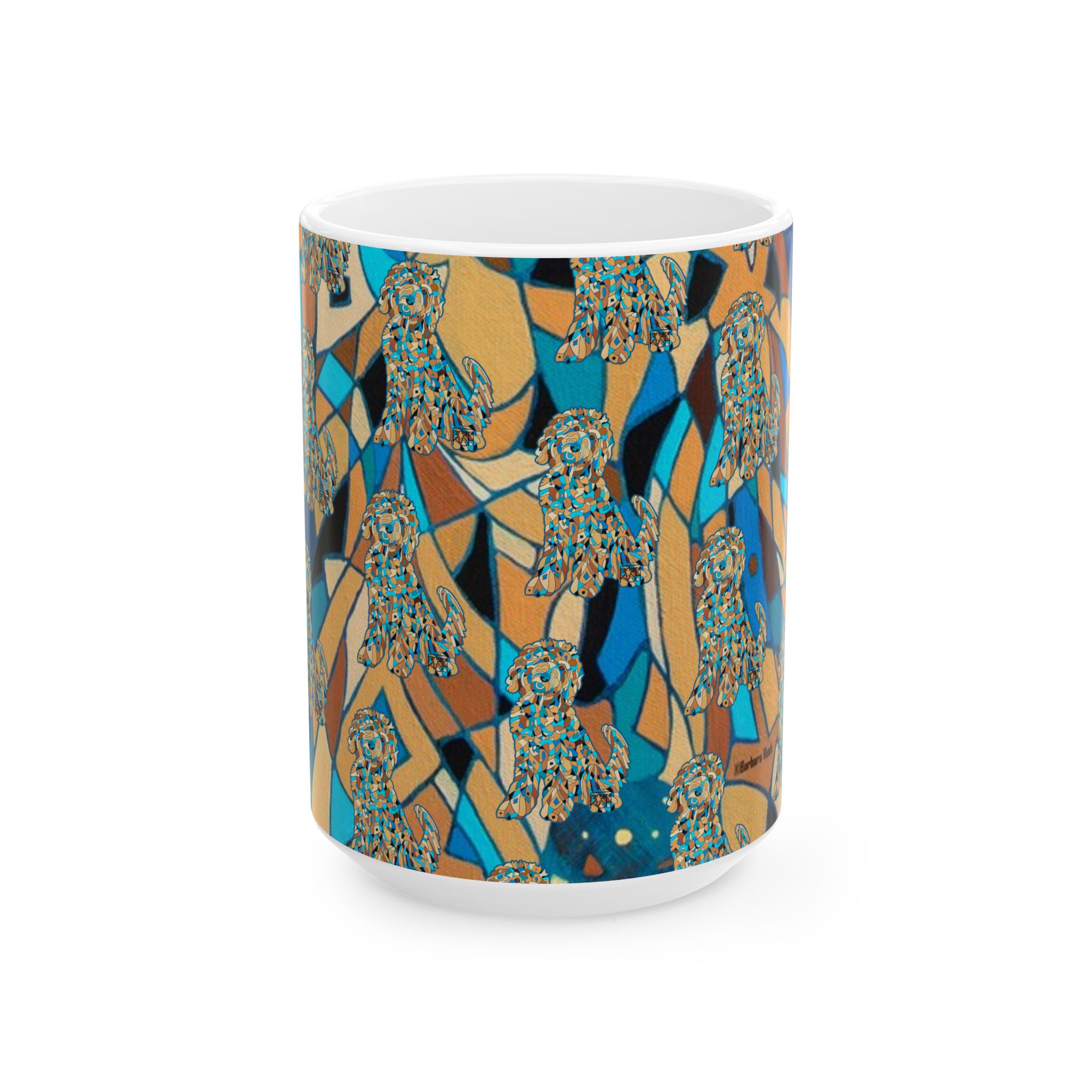 Blue Abstract Golden Doodle Dog Pattern Ceramic Mug — Colorful Dog Lovers Coffee Cup (11oz/15oz) - Image 9