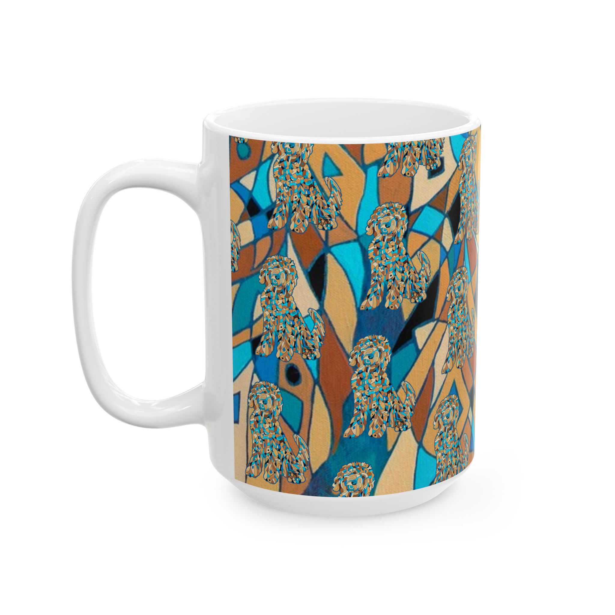 Blue Abstract Golden Doodle Dog Pattern Ceramic Mug — Colorful Dog Lovers Coffee Cup (11oz/15oz) - Image 10