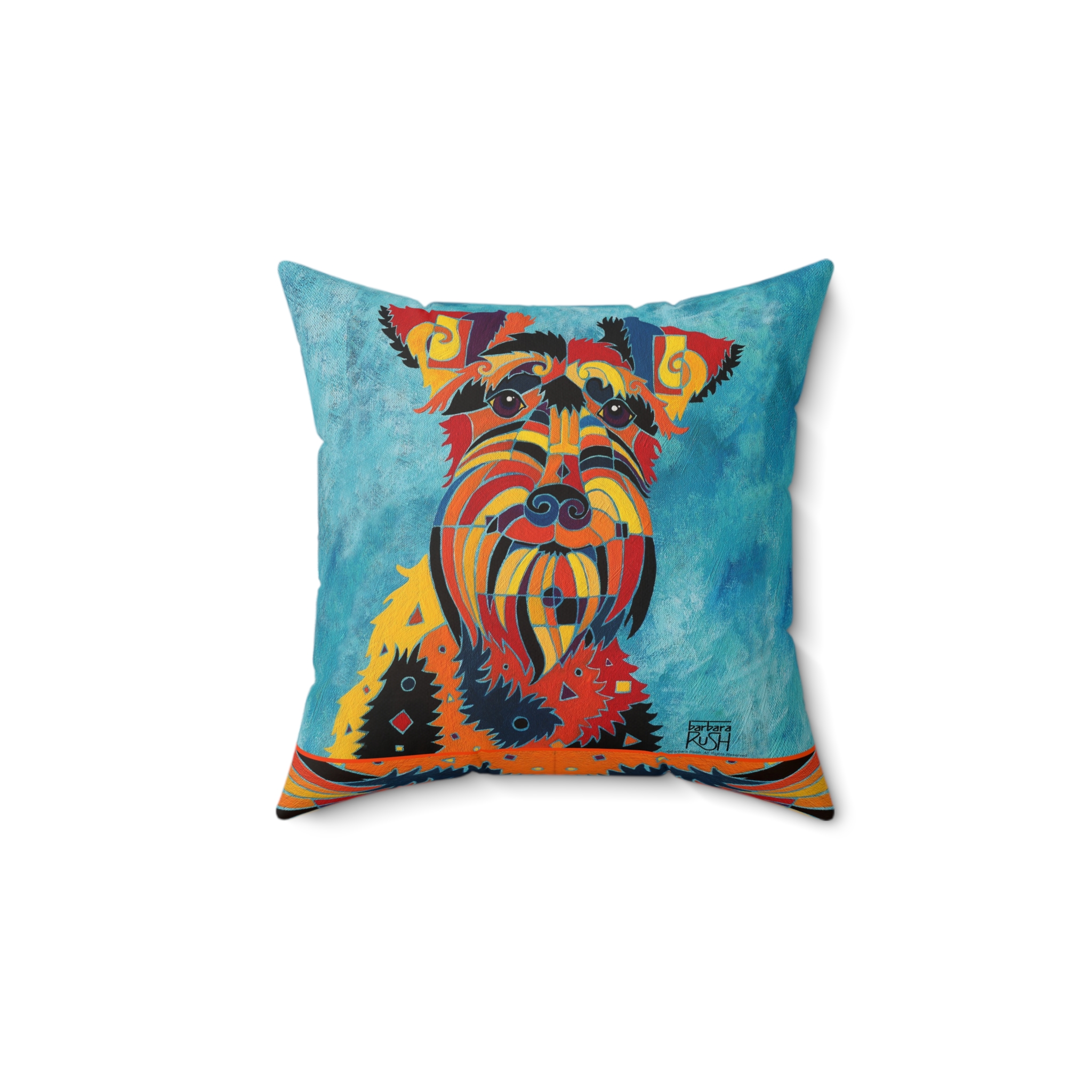 Colorful Schnauzer Dog Faux Suede Pillow — Vibrant Dog Art Throw Pillow