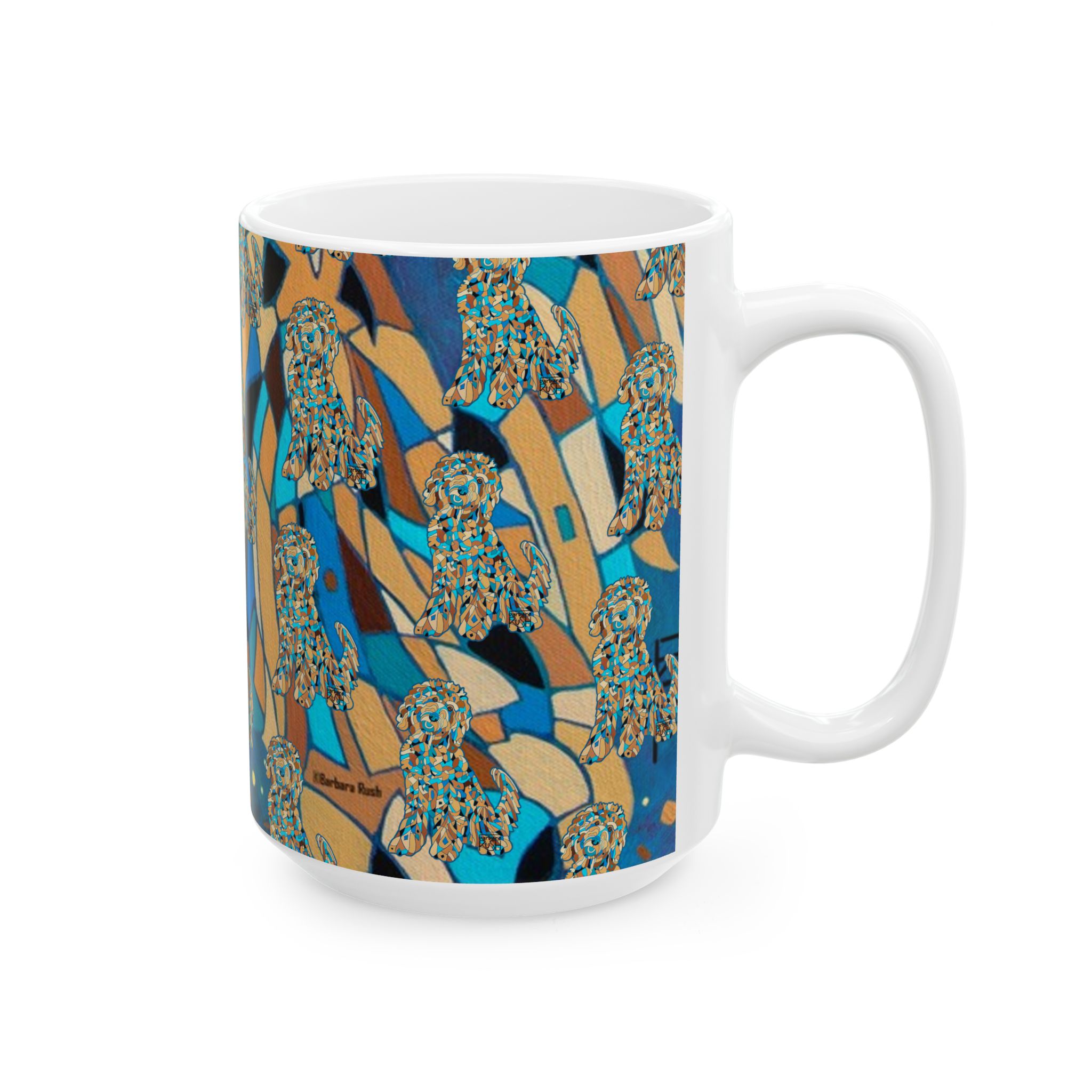 Blue Abstract Golden Doodle Dog Pattern Ceramic Mug — Colorful Dog Lovers Coffee Cup (11oz/15oz) - Image 11