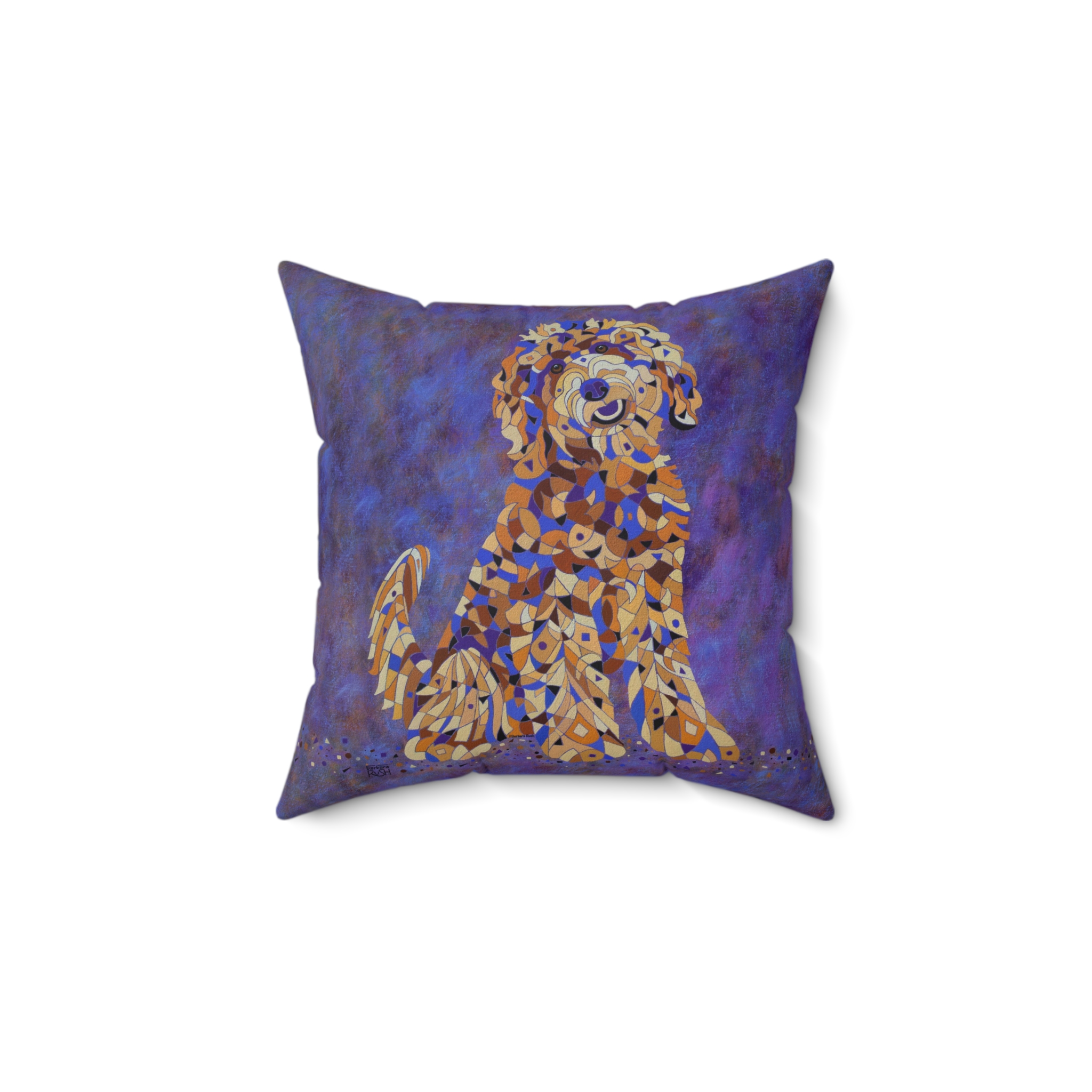 Golden Doodle Dog Labradoodle Pillow — Faux Suede Decorative Throw Cushion