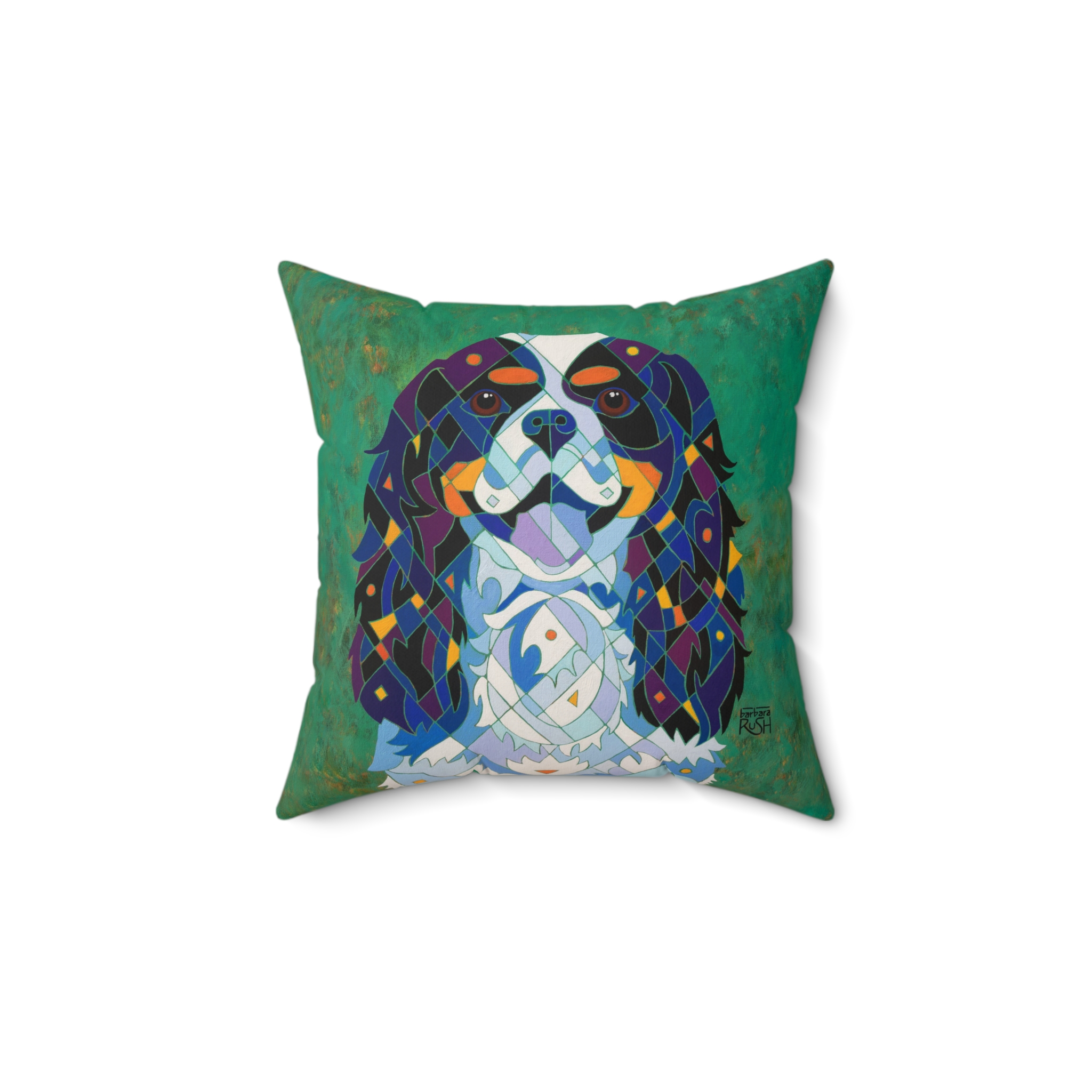 Cavalier King Charles Dog Art Pillow — Colorful Geometric Pet Throw Pillow